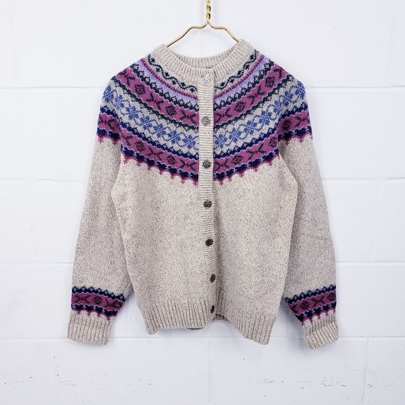 Vintage 1980s Eddie Bauer Fair Isle Nordic Wool Blend Sweater Size Medium - Picture 2 of 9